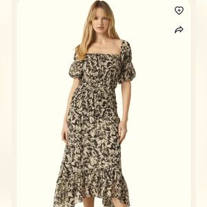 Misa Los Angeles Black and Cream Puff Sleeve Midi Dress